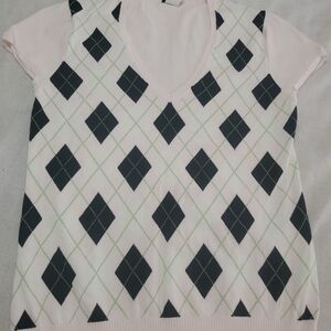 J. Crew Pink and Black Argyle Sweater